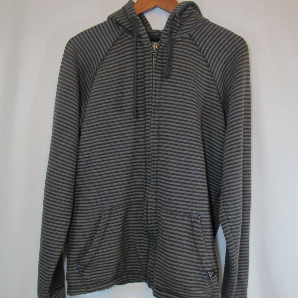 PrAna men's Medium Gray Striped Keller Hooded Zip Up Sweatshirt Light Jacket